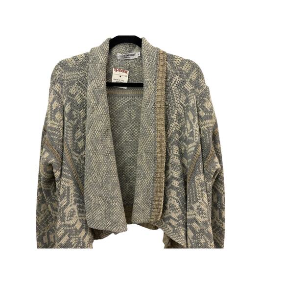 Cotton Emporium Cropped Waterfall Sweater L Cardigan NEW Gray Tan Acrylic Boho - Picture 2 of 11